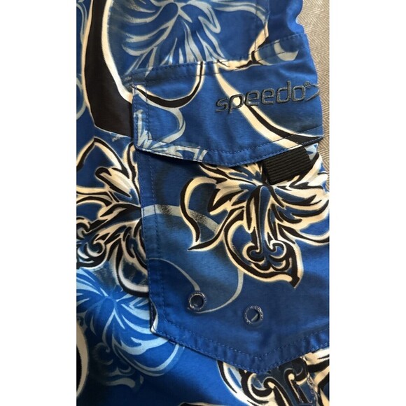 Men’s Speedo BLUE Floral Mesh Lined Elastic Drawstring Pockets Swim Trunks XL - Picture 4 of 8